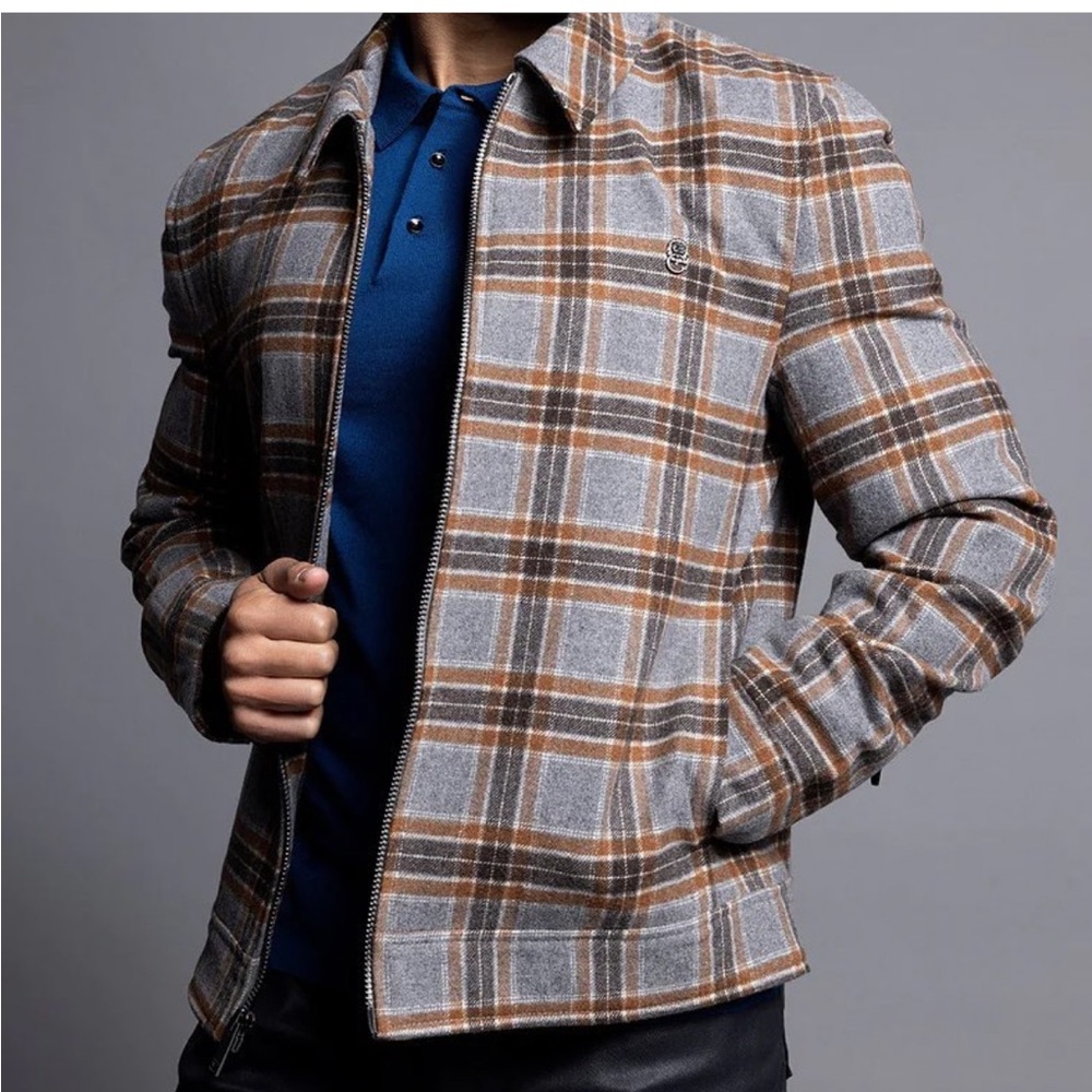 Cadogan Luxury Lexington Lined Wool Jacket Gray Brown Plaid Men’s Size L - Picture 1 of 16